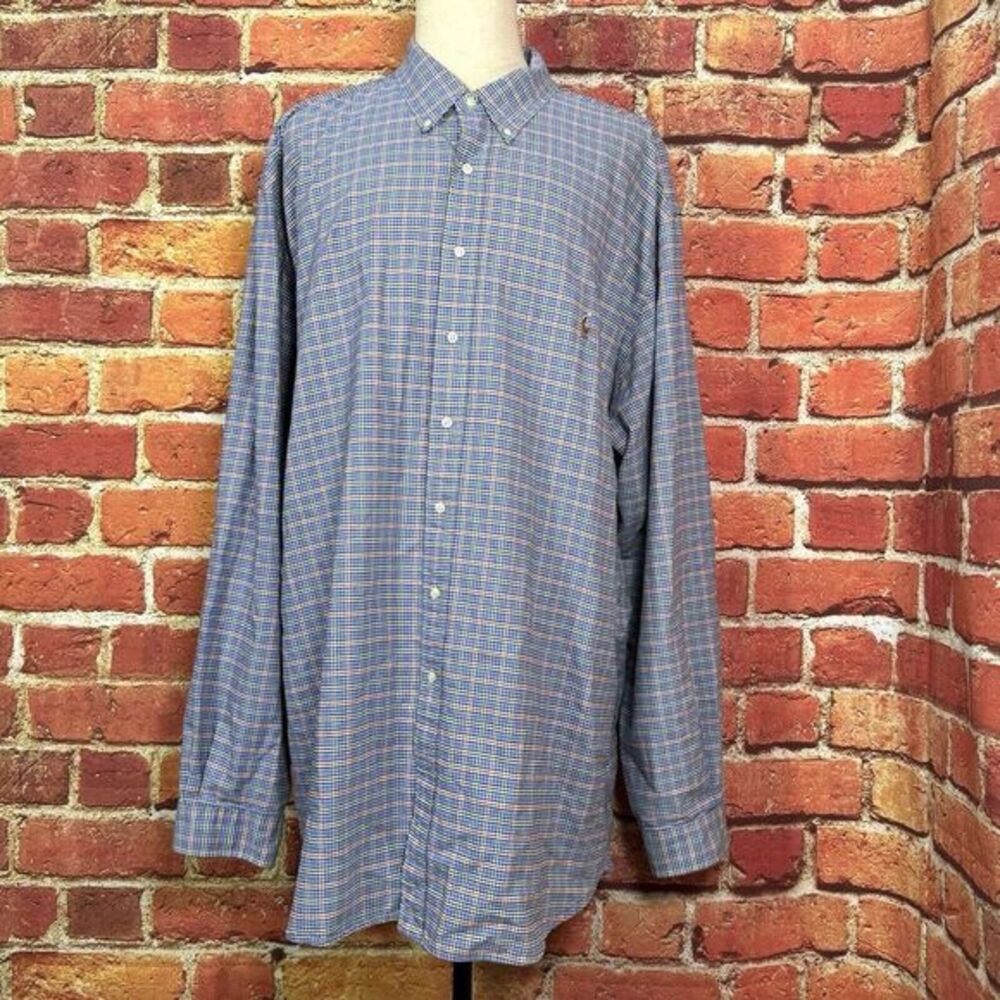 Polo Ralph Lauren Shirt 4XLT Tall Blue Red Plaid‎ Casual Mens Long Sleeve EUC